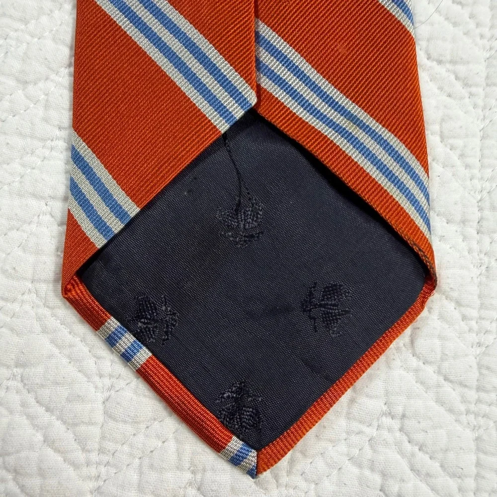 VTG Brooks Brothers Makers Men Necktie Repp Stripe Silk Orange Blue USA 60